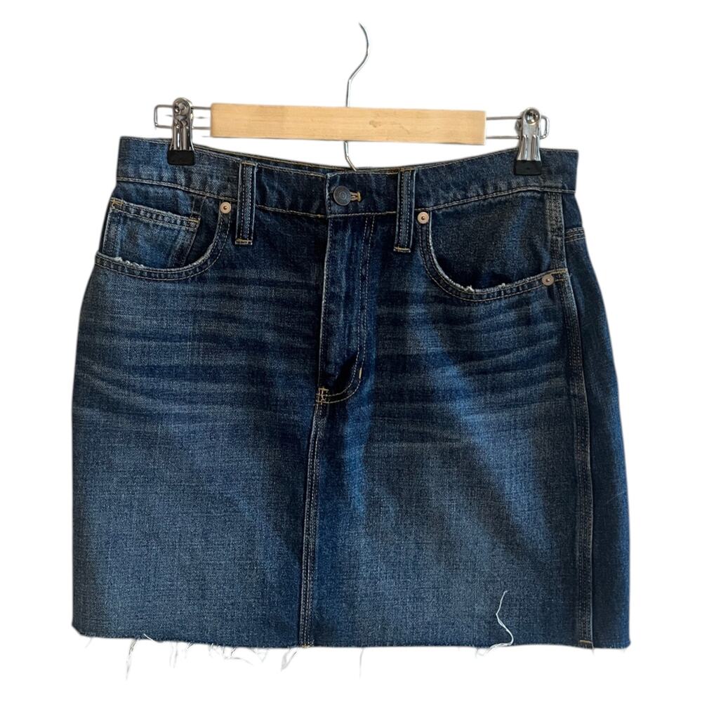 Madewell Raw Hem Rigid Denim Straight Mini Skirt Maxdale Wash Blue Size 28 - Picture 2 of 8